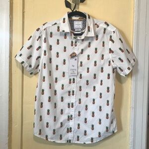 White Pineapple Print Men's Shirt